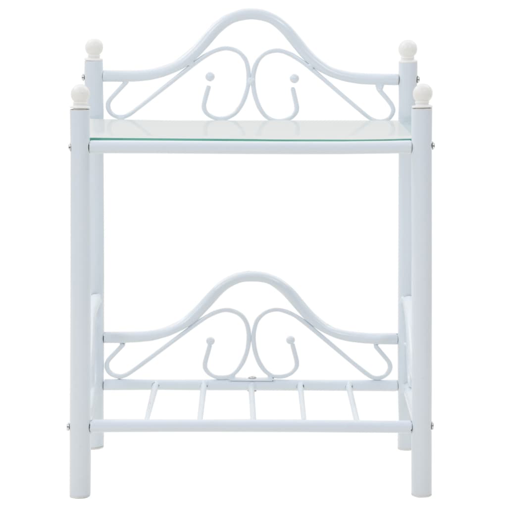 Comodini Set 2 pz Acciaio e Vetro Temperato 45x30,5x60cm Bianco